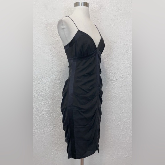 Nicole Miller Collection Dress 8 Black Silk Chiffon Satin Ruched needs T… - Picture 3 of 7
